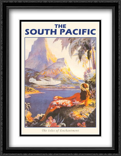 South Pacific-Isles of Enchantment 28x40 Black Ornate Wood Framed Art Print Poster with Double Matting