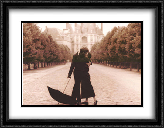 Parisian Kiss 40x28 Black Ornate Wood Framed Art Print Poster with Double Matting