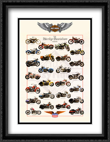 The Harley Davidson Legend 28x40 Black Ornate Wood Framed Art Print Poster with Double Matting