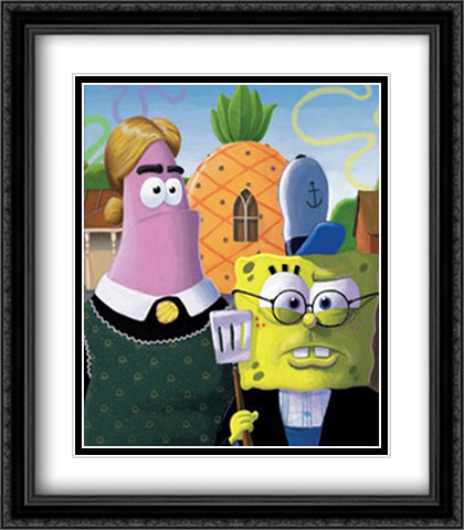 Spongebob - American Gothic 26x39 Black Ornate Wood Framed Art Print Poster with Double Matting