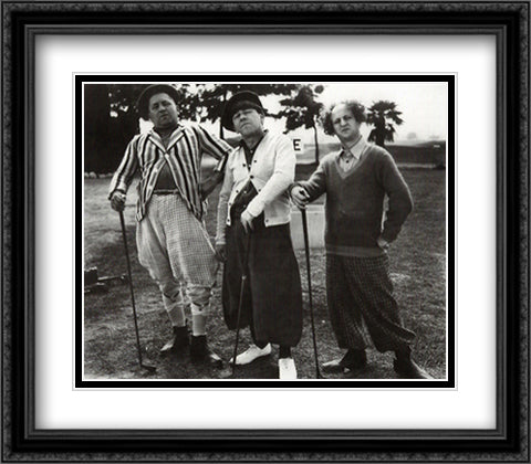 Three Stooges Golf With Friend 28x28 Black Ornate Wood Framed Art Print Poster with Double Matting