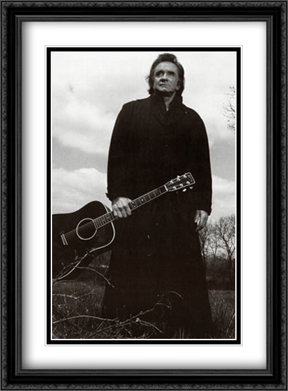 Johnny Cash 28x40 Black Ornate Wood Framed Art Print Poster with Double Matting