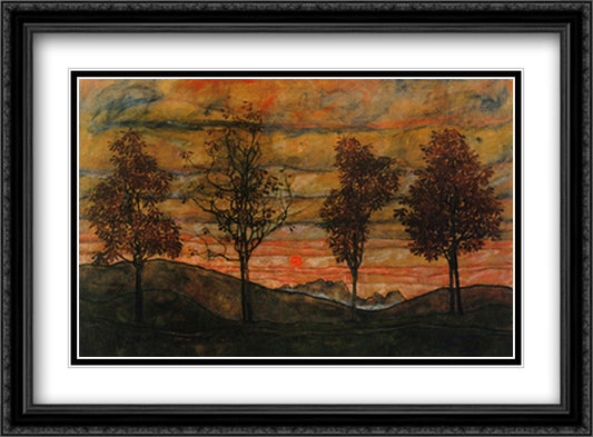 Four Trees 38x28 Black Ornate Wood Framed Art Print Poster with Double Matting by Schiele, Egon