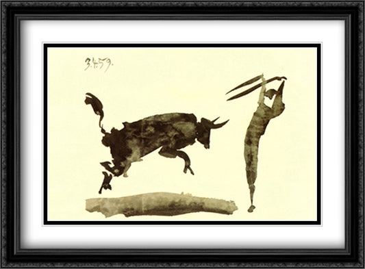 Carnet Toros Y Toreros 38x28 Black Ornate Wood Framed Art Print Poster with Double Matting by Picasso, Pablo