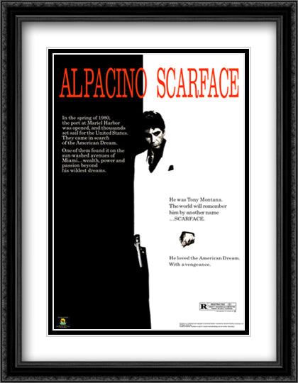 Scarface 28x36 Black Ornate Wood Framed Art Print Poster with Double Matting