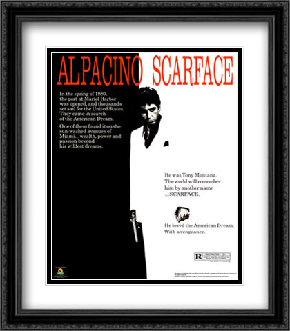 Scarface 28x32 Black Ornate Wood Framed Art Print Poster with Double Matting