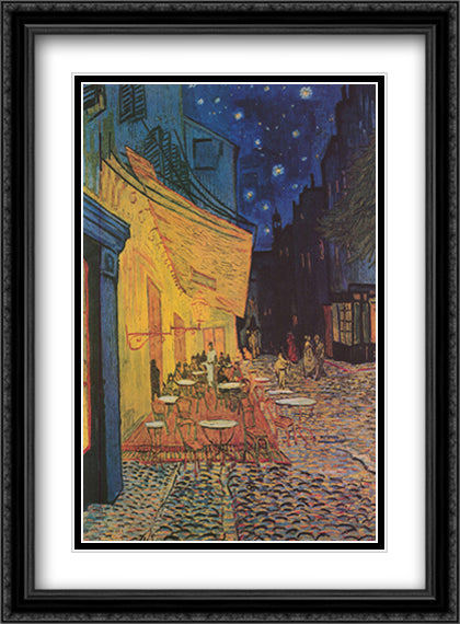 The Cafe Terrace on the Place du Forum, Arles, at Night, c.1888 28x40 Black Ornate Wood Framed Art Print Poster with Double Matting by Van Gogh, Vincent