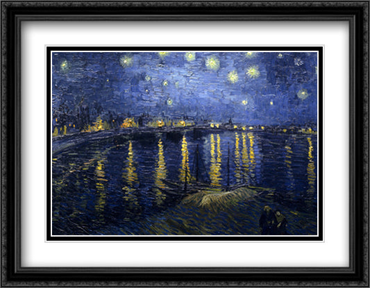 Starry Night over the Rhone, c.1888 40x28 Black Ornate Wood Framed Art Print Poster with Double Matting by Van Gogh, Vincent
