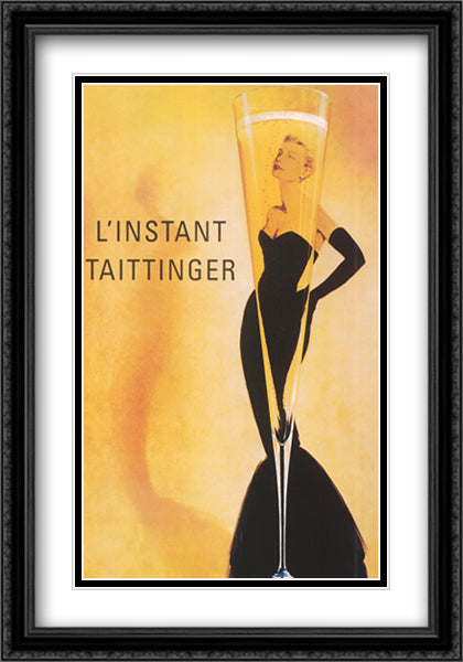 Champagne Taittinger 28x40 Black Ornate Wood Framed Art Print Poster with Double Matting