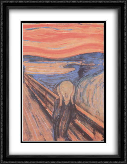 The Scream, c.1893 28x40 Black Ornate Wood Framed Art Print Poster with Double Matting by Munch, Edvard