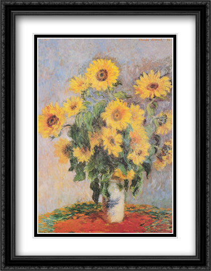 Sunflowers, c.1881 28x40 Black Ornate Wood Framed Art Print Poster with Double Matting by Monet, Claude