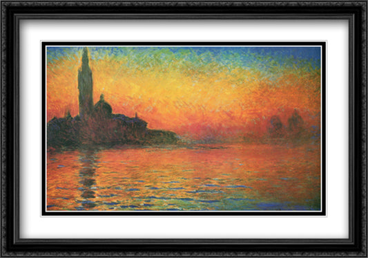 San Giorgio Maggiore at Twilight (or Dusk in Venice), c.1908 40x28 Black Ornate Wood Framed Art Print Poster with Double Matting by Monet, Claude
