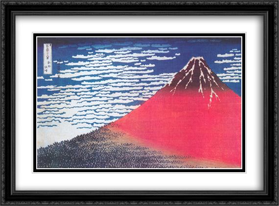 Mount Fuji 40x28 Black Ornate Wood Framed Art Print Poster with Double Matting by Hiroshige