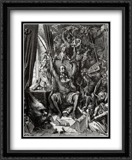 Don Quixote in his Library 28x40 Black Ornate Wood Framed Art Print Poster with Double Matting by Dore, Gustav
