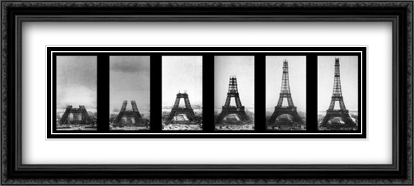 Eiffel Tower Construction 40x16 Black Ornate Wood Framed Art Print Poster with Double Matting