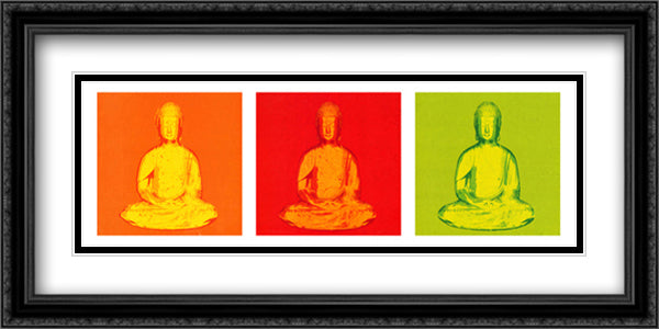 Buddha Pop Art 40x16 Black Ornate Wood Framed Art Print Poster with Double Matting