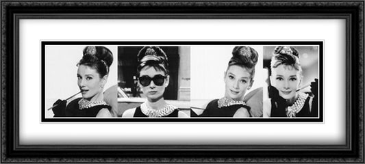 Audrey Hepburn (Black, White & Pink) 40x18 Black Ornate Wood Framed Art Print Poster with Double Matting