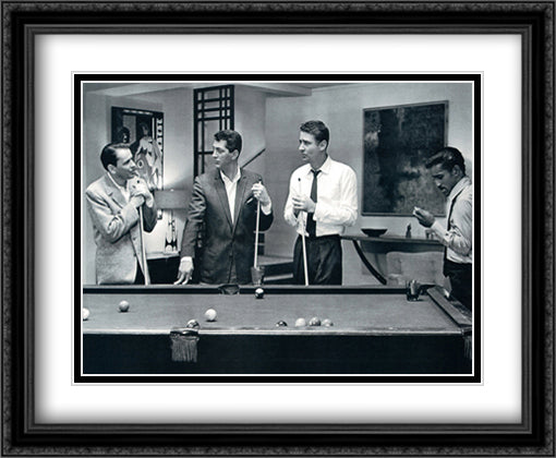 Rat Pack - Pool 34x28 Black Ornate Wood Framed Art Print Poster with Double Matting