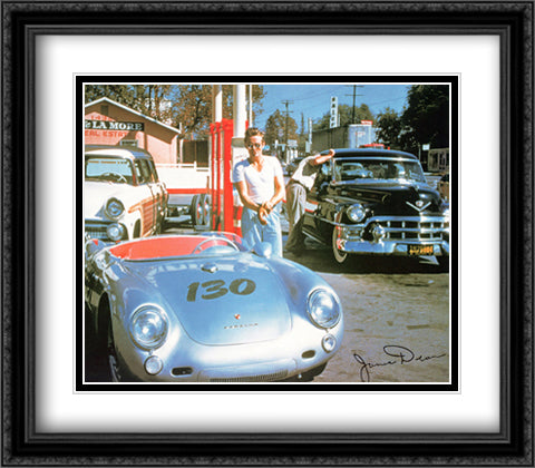 James Dean (Car) 32x28 Black Ornate Wood Framed Art Print Poster with Double Matting