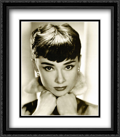 Audrey Hepburn - Sepia 28x32 Black Ornate Wood Framed Art Print Poster with Double Matting