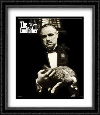 The Godfather Cat B/W 28x32 Black Ornate Wood Framed Art Print Poster with Double Matting