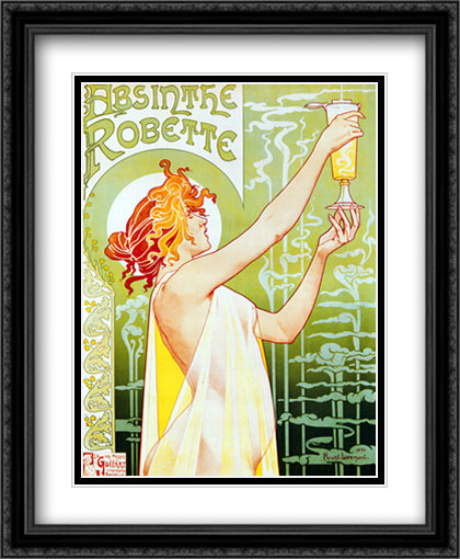 Absinthe Robette 28x34 Black Ornate Wood Framed Art Print Poster with Double Matting by Livemont, Privat