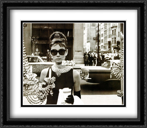 Audrey Hepburn Window 28x28 Black Ornate Wood Framed Art Print Poster with Double Matting