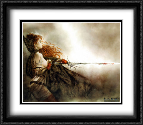 Red Sonja 32x28 Black Ornate Wood Framed Art Print Poster with Double Matting by Royo, Luis