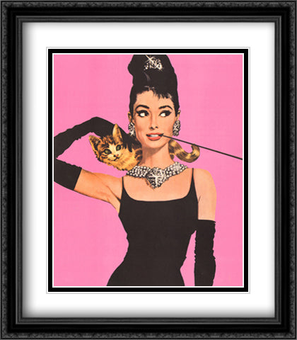 Audrey Hepburn - Pink 28x32 Black Ornate Wood Framed Art Print Poster with Double Matting