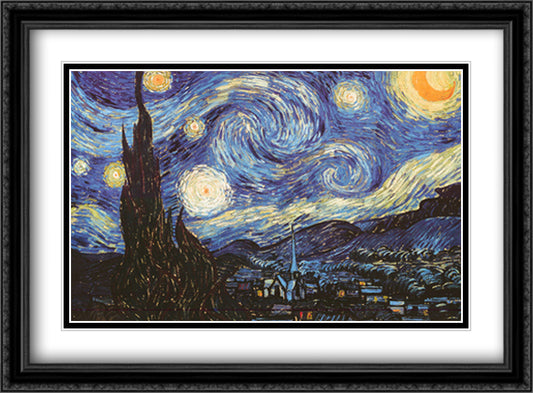 The Starry Night, c.1889 40x28 Black Ornate Wood Framed Art Print Poster with Double Matting by Van Gogh, Vincent