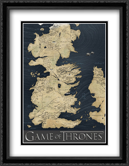 Game of Thrones - Map 28x40 Black Ornate Wood Framed Movie Poster with Double Matting