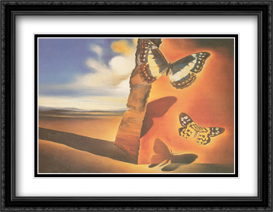 Paysage Aux Papillon 36x28 Black Ornate Wood Framed Art Print Poster with Double Matting by Dali, Salvador