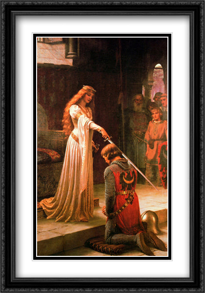 Accolade, 1901 28x40 Black Ornate Wood Framed Art Print Poster with Double Matting by Leighton, Edmund Blair