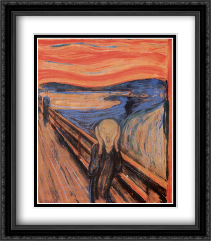 The Scream, c.1893 28x32 Black Ornate Wood Framed Art Print Poster with Double Matting by Munch, Edvard