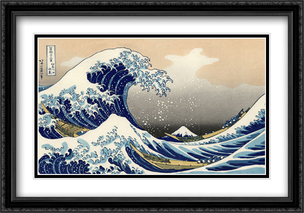 The Great Wave off Kanagawa, c.1830 40x28 Black Ornate Wood Framed Art Print Poster with Double Matting by Hokusai, Katsushika