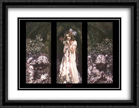 Rose (triptych) 40x28 Black Ornate Wood Framed Art Print Poster with Double Matting by Frances, Victoria