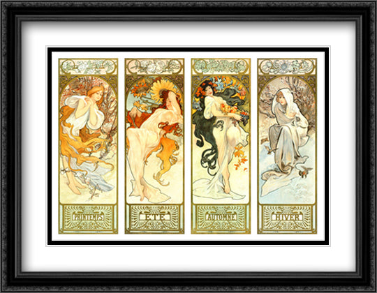 4 Seasons 40x28 Black Ornate Wood Framed Art Print Poster with Double Matting by Mucha, Alphonse