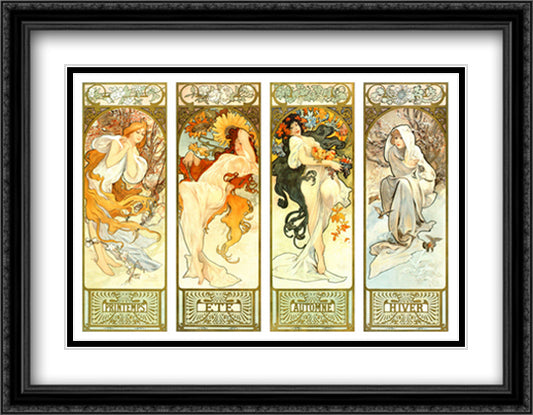 4 Seasons 40x28 Black Ornate Wood Framed Art Print Poster with Double Matting by Mucha, Alphonse