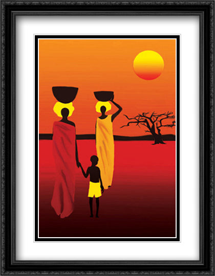 African Savanna Women 28x40 Black Ornate Wood Framed Art Print Poster with Double Matting