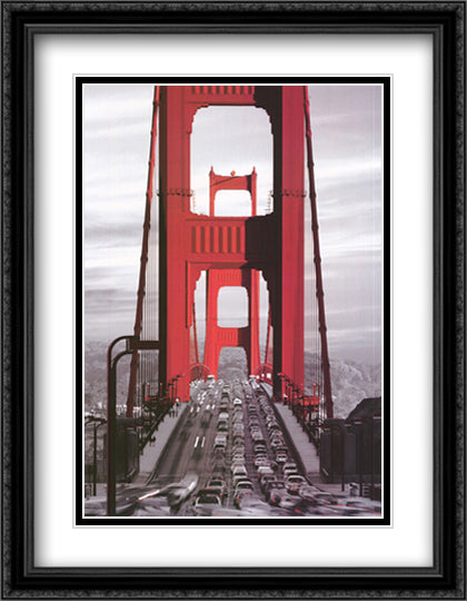 Golden Gate Bridge 28x40 Black Ornate Wood Framed Art Print Poster with Double Matting