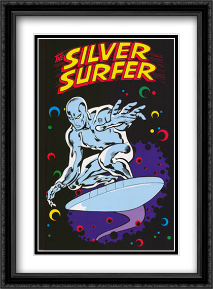 The Silver Surfer (retro) 28x40 Black Ornate Wood Framed Art Print Poster with Double Matting