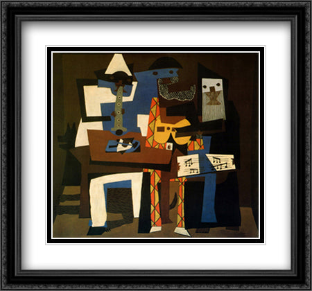 Three Musicians 30x28 Black Ornate Wood Framed Art Print Poster with Double Matting by Picasso, Pablo