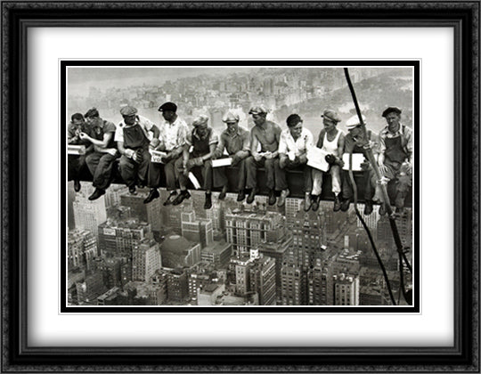 Lunch On A Skyscraper 28x36 Black Ornate Wood Framed Art Print Poster with Double Matting