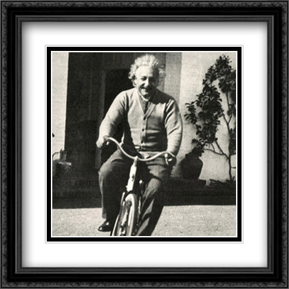 Albert Einstein (Bike) 28x28 Black Ornate Wood Framed Art Print Poster with Double Matting