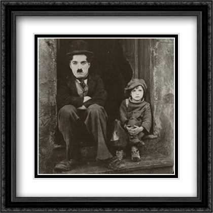 Charlie Chaplin (The Kid) 28x28 Black Ornate Wood Framed Art Print Poster with Double Matting