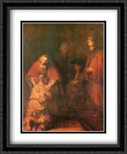 Return Of The Prodigal Son 28x34 Black Ornate Wood Framed Art Print Poster with Double Matting by Rembrandt