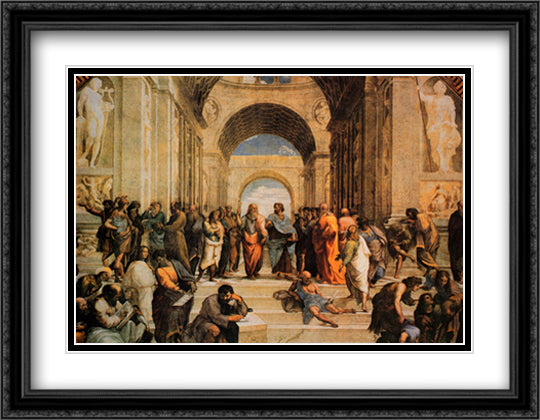 The School of Athens, c.1511 36x28 Black Ornate Wood Framed Art Print Poster with Double Matting by Raphael