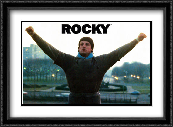 Rocky Arms In Air 38x28 Black Ornate Wood Framed Movie Poster with Double Matting