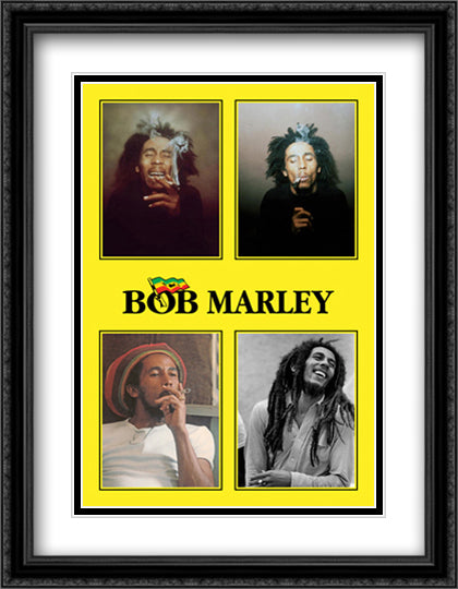 Bob Marley: 4 Photos 28x40 Black Ornate Wood Framed Art Print Poster with Double Matting