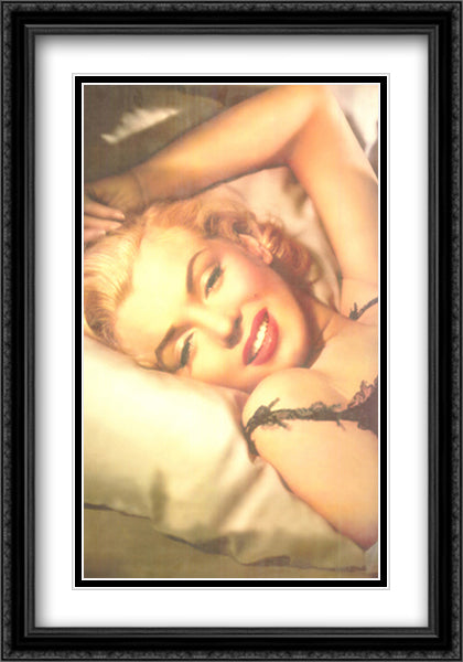 Marilyn Monroe: Pillow 28x40 Black Ornate Wood Framed Art Print Poster with Double Matting